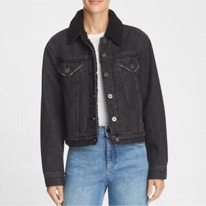 🌻Pistola Tori Black Washed Sherpa Fleece-Lined Denim Jacket Size XS